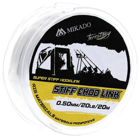 Stiff Chod Link ist eine professionelle, unter Wasser unsichtbare, hochabriebfeste Schnur. Seine Fähigkeit, ohne Dampf profiliert zu werden, macht es zur besten Faser für die Herstellung von Chod-Rigs. 
